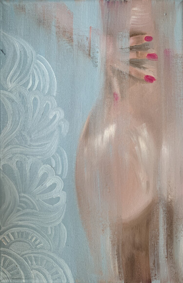 Let's take shower - small erotic oil painting on canvas Картина под названием "Let's take shower -…" - Elena Polak, Подлинное произведение искусства, Масло