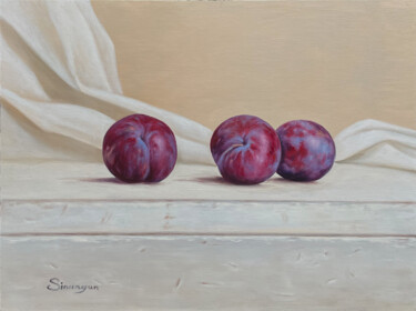 Plum Trio Painting titled "Plum Trio" by Gevorg Sinanyan, Original Artwork, Oil Mounted on Wood Stretcher frame