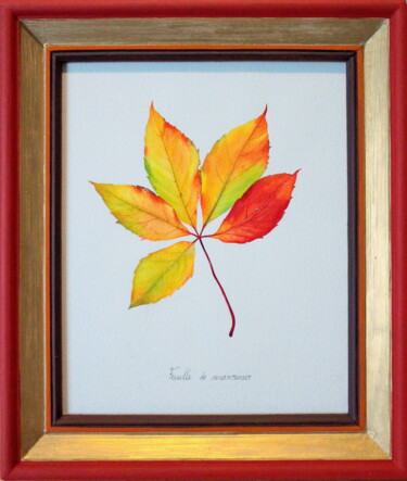 Peinture intitulée "Feuille de marronni…" par Charlène Chagnard, Œuvre d'art originale, Aquarelle