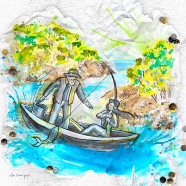 pêche dans les calanques Painting titled "pêche dans les cala…" by Edie Tempier, Original Artwork, Watercolor