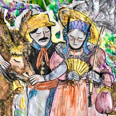 couple de vieux à l'âne Painting titled "couple de vieux à l…" by Edie Tempier, Original Artwork, Watercolor