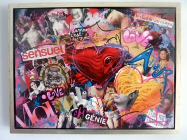 Collages intitulée "L'amour c'est des m…" par Saname, Œuvre d'art originale, Collages Monté sur Châssis en bois