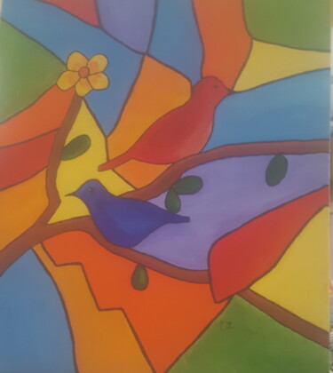 Painting titled "oiseaux" by Martine Zendali, Original Artwork, Acrylic