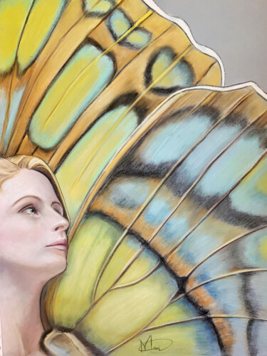 Over the Wings Drawing titled "Over the Wings" by Maria Romano, Original Artwork, Pastel