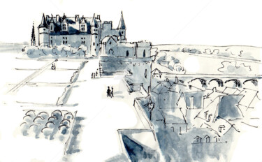 Dessin intitulée "Château d'Amboise" par Anne-Marie Mary, Œuvre d'art originale, Aquarelle