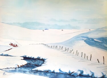 Painting titled "Froid devant" by Jean Marc Collombat, Original Artwork, Watercolor