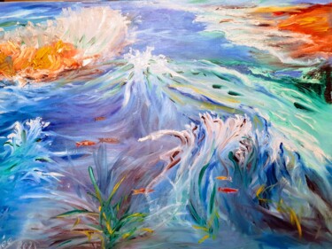 "Le monde insondable de la mer" 绘画 标题为“"Le monde insondabl…” 由Pascale Fleury-Vallée, 原创艺术品, 油 安装在木质担架架上