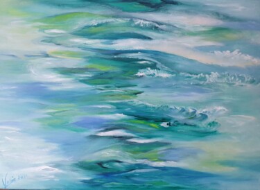 Peinture intitulée ""Reflets"" par Pascale Fleury-Vallée, Œuvre d'art originale, Huile Monté sur Châssis en bois
