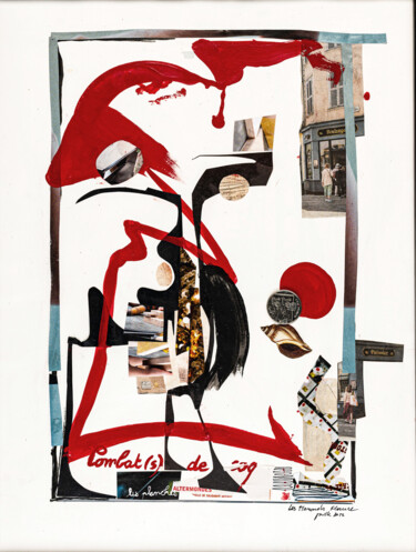 Collages intitulée "combats de coq" par Florence Mura, Œuvre d'art originale, Acrylique Monté sur Châssis en bois