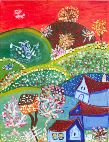 Painting titled "Petites Maisons" by Maguie Mesguich, Original Artwork, Acrylic