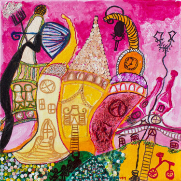 Painting titled "Petites maisons 3" by Maguie Mesguich, Original Artwork, Acrylic