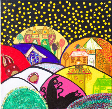 Painting titled "Petites maisons dan…" by Maguie Mesguich, Original Artwork, Acrylic Mounted on Wood Stretcher frame