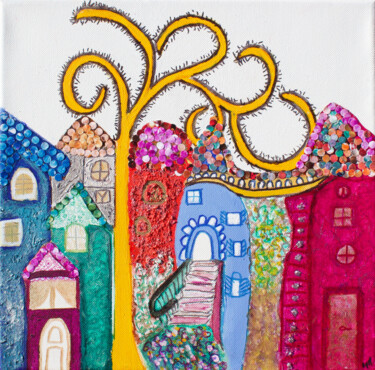 Painting titled "Petites maison sous…" by Maguie Mesguich, Original Artwork, Acrylic