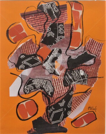 Collages intitulée "Composition sur fon…" par Monique Chef, Œuvre d'art originale, Collages