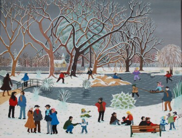 Peinture intitulée "Les joies de l'hive…" par Martine Clouet, Œuvre d'art originale, Huile Monté sur Châssis en bois