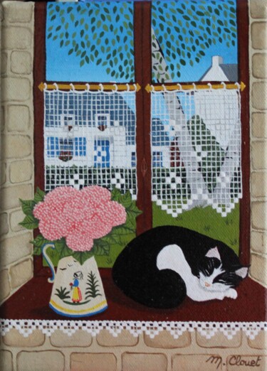 Malerei mit dem Titel "La sieste II" von Martine Clouet, Original-Kunstwerk, Öl Auf Keilrahmen aus Holz montiert