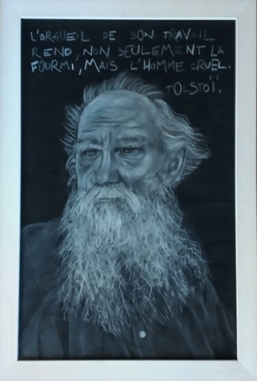 Peinture intitulée "Tolstoï" par Greensleeves, Œuvre d'art originale, Conté Monté sur Carton