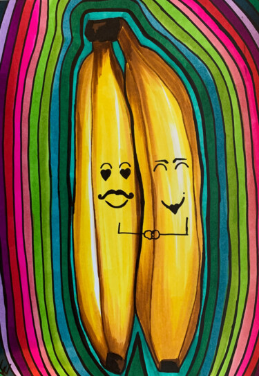 Love is... | bright colors small unique painting wall decor Рисунок под названием "Love is... | bright…" - Elena Polak, Подлинное произведение искусства, Маркер