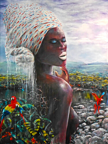 Pittura intitolato "River Queen" da Mbongeni, Opera d'arte originale, Acrilico