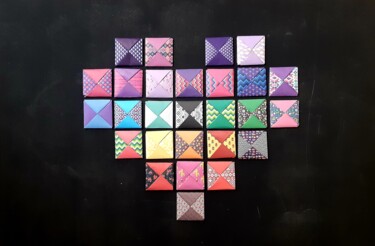 Collages titled "Cœur de papier" by Angelique Mouton, Original Artwork, Collages