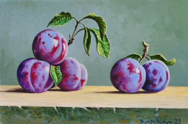 Still life - plums (20x30cm, oil painting, ready to hang) 绘画 标题为“Still life - plums…” 由Stepan Ohanyan, 原创艺术品, 油 安装在木质担架架上