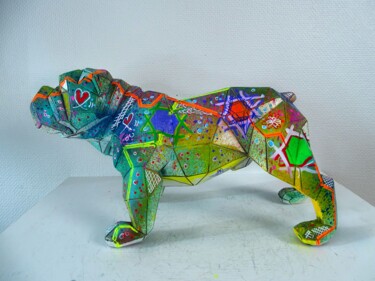 Statue Bouledogue Design Pop Art : Space Bulldog Unique Sculpture intitulée "Statue Bouledogue D…" par Pvettese, Œuvre d'art originale, Bombe aérosol