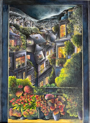 Dessin intitulée "Les Toits" par Valérie Blivet, Œuvre d'art originale, Crayon