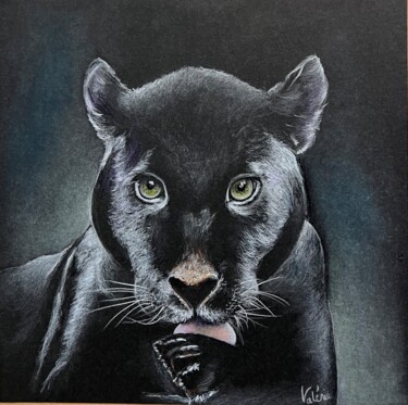 Dessin intitulée "La panthère" par Valérie Blivet, Œuvre d'art originale, Crayon Monté sur Châssis en bois