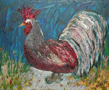 Fier comme un coq Painting titled "Fier comme un coq" by Stéphanie Beauvais, Original Artwork, Acrylic Mounted on Wood Stretcher frame