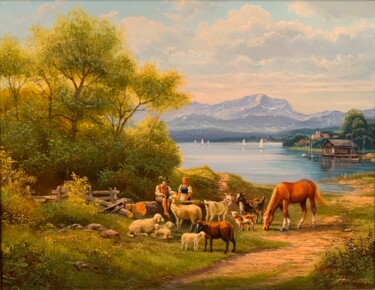 绘画 标题为“Bayerische Bergland…” 由Herbert Duttler, 原创艺术品, 油 安装在木板上