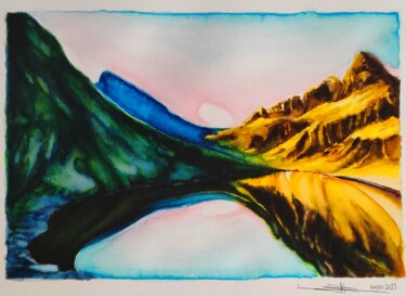 Peinture intitulée "Lac de Paladru" par Laurent Rosso, Œuvre d'art originale, Aquarelle Monté sur Autre panneau rigide