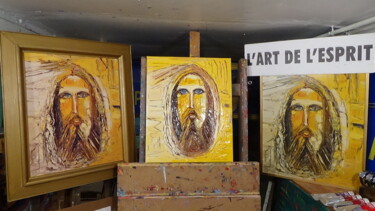 Malerei mit dem Titel "les 3 christ jaune" von Frederic Servian, Original-Kunstwerk, Öl