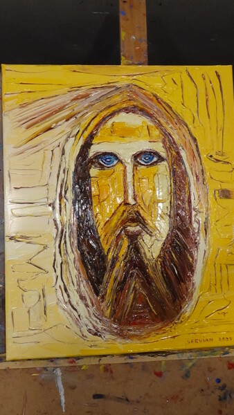 Malerei mit dem Titel "christ jaune n.3" von Frederic Servian, Original-Kunstwerk, Öl