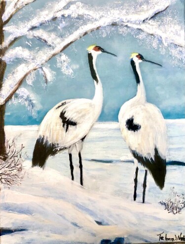绘画 标题为“Crani on snow” 由Telma Weber, 原创艺术品, 丙烯 安装在木质担架架上