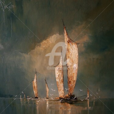 绘画 标题为“Boats 06” 由Justyna Kopania, 原创艺术品, 油 安装在木质担架架上