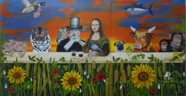Collages intitulée "Dîner champêtre au…" par Marina Argentini, Œuvre d'art originale, Acrylique Monté sur Châssis en bois