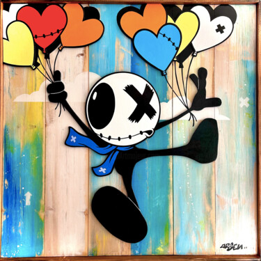 Peinture intitulée "Haut les coeurs" par Arsen, Œuvre d'art originale, Acrylique Monté sur Panneau de bois