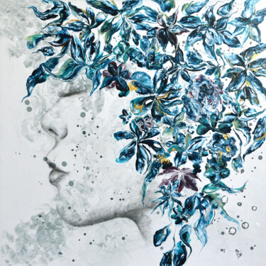 Painting titled "Fleurs d'eau" by Mab Carratier, Original Artwork, Acrylic Mounted on Wood Stretcher frame