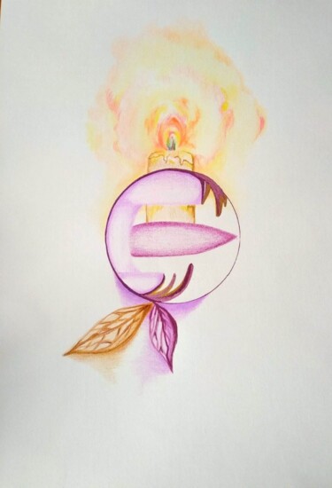 Tekening getiteld "Bougie sur support" door Kathia Donaté, Origineel Kunstwerk, Potlood