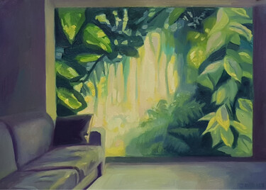Painting titled "Paysage d'intérieur" by David Benayoun, Original Artwork, Oil Mounted on Wood Stretcher frame
