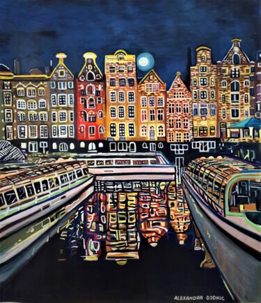 Amsterdam at night / 80,5 x 70 cm Peinture intitulée "Amsterdam at night…" par Alexandra Djokic, Œuvre d'art originale, Acrylique