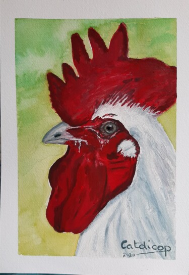 Painting titled "Coq 01" by Catdicop, Original Artwork, Watercolor