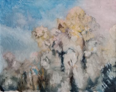 Peinture intitulée "Trees in snow" par Liudmila Rabinovich, Œuvre d'art originale, Huile