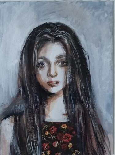 Dessin intitulée "Brune" par Martine Banacer, Œuvre d'art originale, Aquarelle