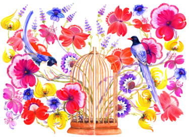 Reverences, from the "Enjoying Freedom" series 「Reverences, from th…」というタイトルの絵画 Tetiana Savchenkoによって, オリジナルのアートワーク, 水彩画