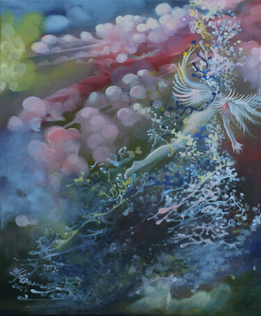 Peinture intitulée "LA FEE DE L'EAU" par Hilda Garman, Œuvre d'art originale, Huile Monté sur Châssis en bois