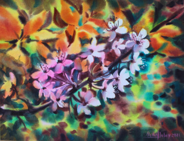 Cherry blossom Ζωγραφική με τίτλο "Cherry blossom" από Nadiia Dubei, Αυθεντικά έργα τέχνης, Ακουαρέλα