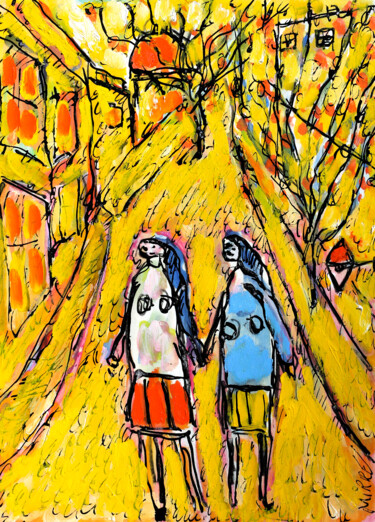 Peinture intitulée "Chemin de l'école" par Jean Mirre, Œuvre d'art originale, Huile