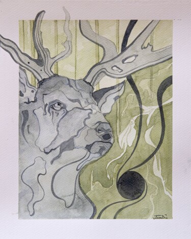 Peinture intitulée "Cerf" par Emma Plesse, Œuvre d'art originale, Aquarelle