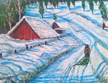 「Neige de Sibérie」というタイトルの絵画 Jean-Pierre Loubinouxによって, オリジナルのアートワーク, アクリル ウッドストレッチャーフレームにマウント